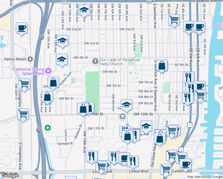 map of restaurants, bars, coffee shops, grocery stores, and more near 813 Southwest 6th Avenue in Delray Beach
