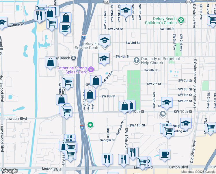 map of restaurants, bars, coffee shops, grocery stores, and more near in Delray Beach