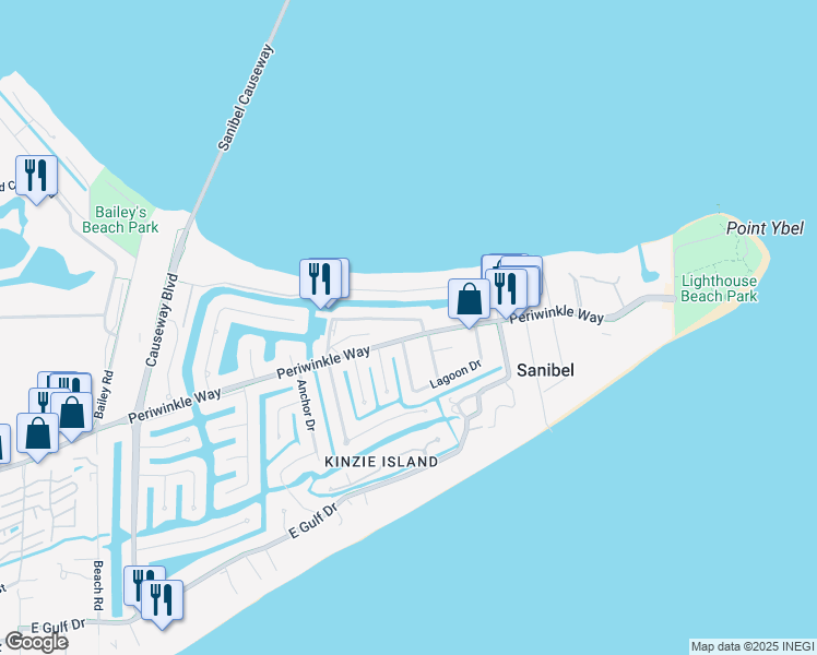 map of restaurants, bars, coffee shops, grocery stores, and more near 533 North Yachtsman Drive in Sanibel