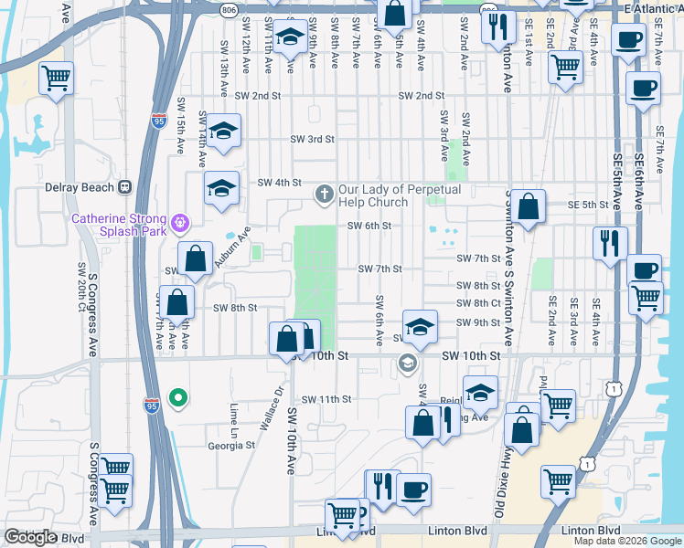 map of restaurants, bars, coffee shops, grocery stores, and more near 701 Southwest 8th Avenue in Delray Beach