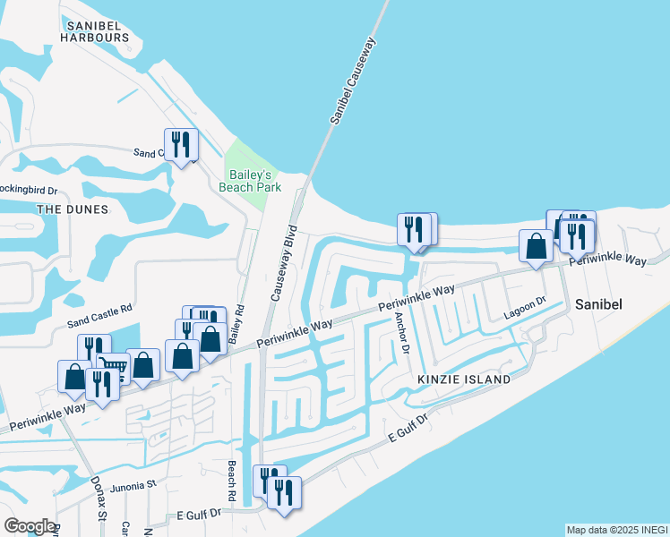 map of restaurants, bars, coffee shops, grocery stores, and more near 837 Limpet Drive in Sanibel