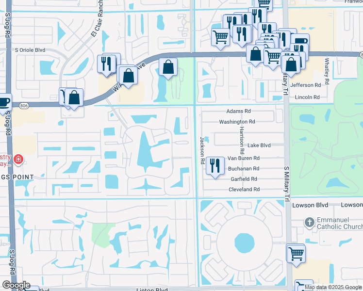 map of restaurants, bars, coffee shops, grocery stores, and more near 15364 Lakes of Delray Boulevard in Delray Beach