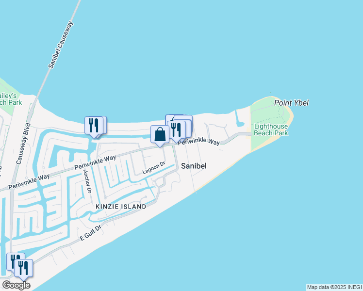 map of restaurants, bars, coffee shops, grocery stores, and more near 1206 Buttonwood Lane in Sanibel