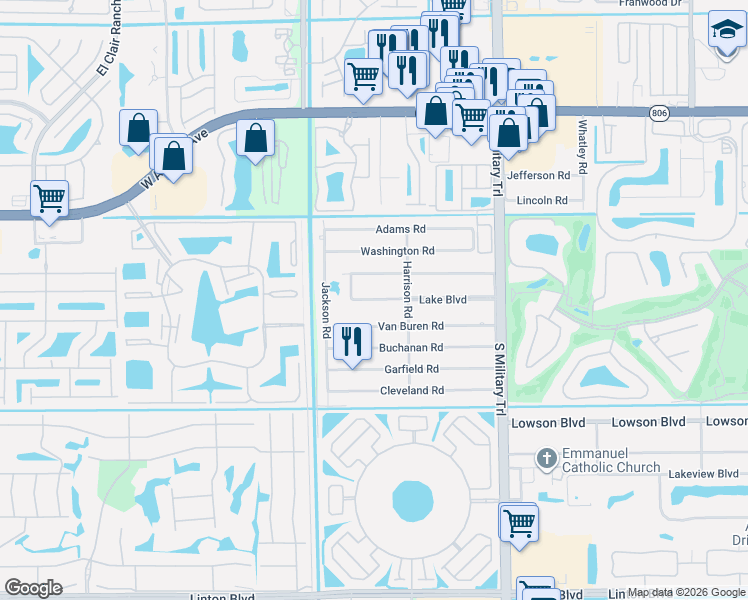 map of restaurants, bars, coffee shops, grocery stores, and more near 5375 Lake Boulevard in Delray Beach