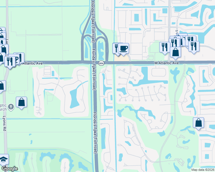 map of restaurants, bars, coffee shops, grocery stores, and more near 15232 South Tranquility Lake Drive in Delray Beach