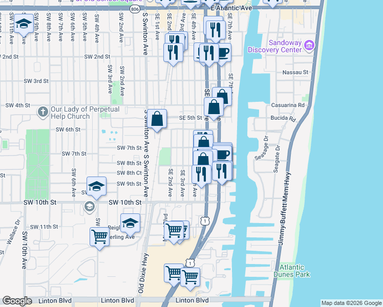 map of restaurants, bars, coffee shops, grocery stores, and more near 712 Southeast 4th Avenue in Delray Beach
