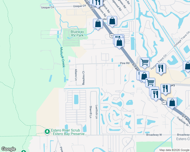 map of restaurants, bars, coffee shops, grocery stores, and more near 19810 Bristol Road in Fort Myers