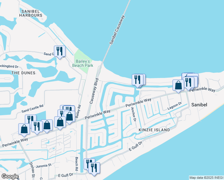 map of restaurants, bars, coffee shops, grocery stores, and more near 837 Limpet Drive in Sanibel
