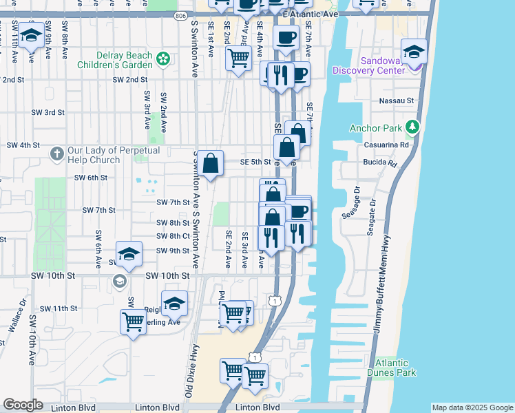 map of restaurants, bars, coffee shops, grocery stores, and more near 706 Southeast 4th Avenue in Delray Beach