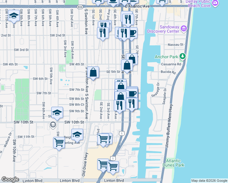 map of restaurants, bars, coffee shops, grocery stores, and more near 706 Southeast 4th Avenue in Delray Beach