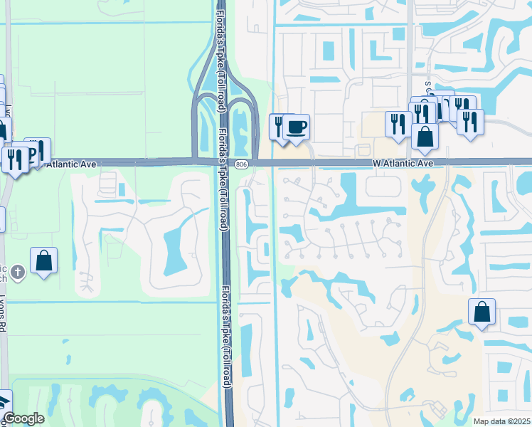 map of restaurants, bars, coffee shops, grocery stores, and more near 15232 South Tranquility Lake Drive in Delray Beach