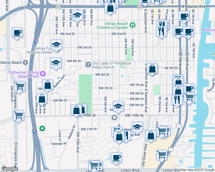 map of restaurants, bars, coffee shops, grocery stores, and more near 643 Southwest 6th Avenue in Delray Beach