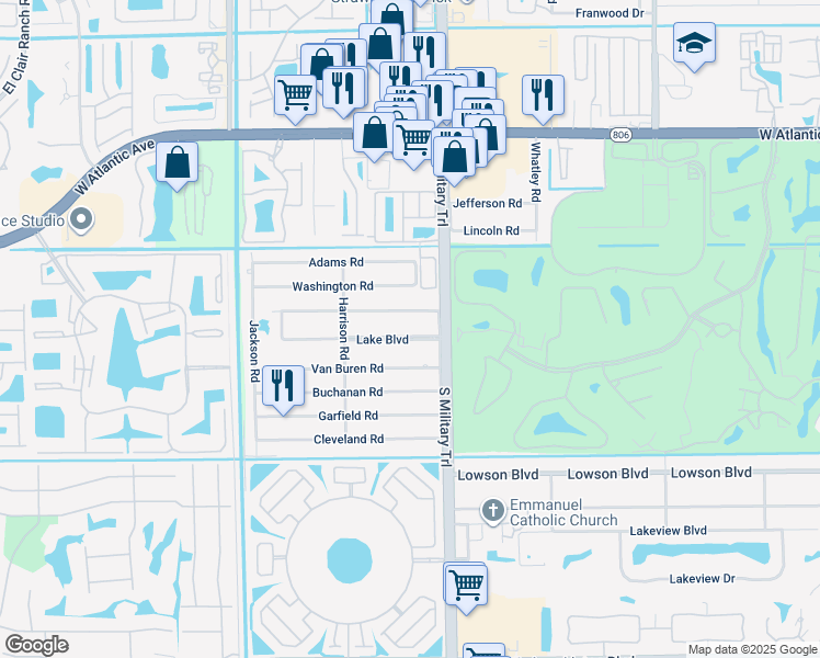 map of restaurants, bars, coffee shops, grocery stores, and more near 5085 Lake Boulevard in Delray Beach