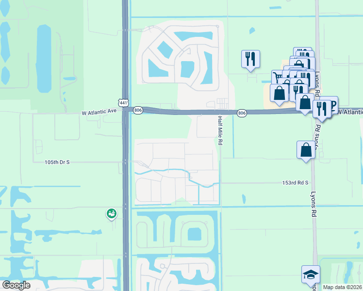 map of restaurants, bars, coffee shops, grocery stores, and more near 15204 Seaglass Terrace Lane in Delray Beach