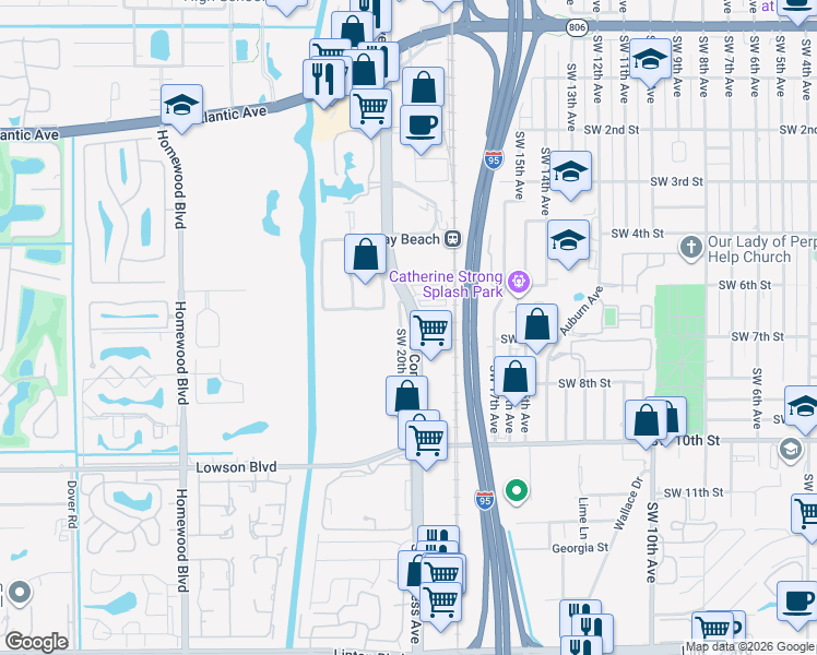 map of restaurants, bars, coffee shops, grocery stores, and more near 625 Southwest 20th Court in Delray Beach
