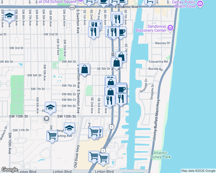 map of restaurants, bars, coffee shops, grocery stores, and more near 400 Southeast 7th Street in Delray Beach