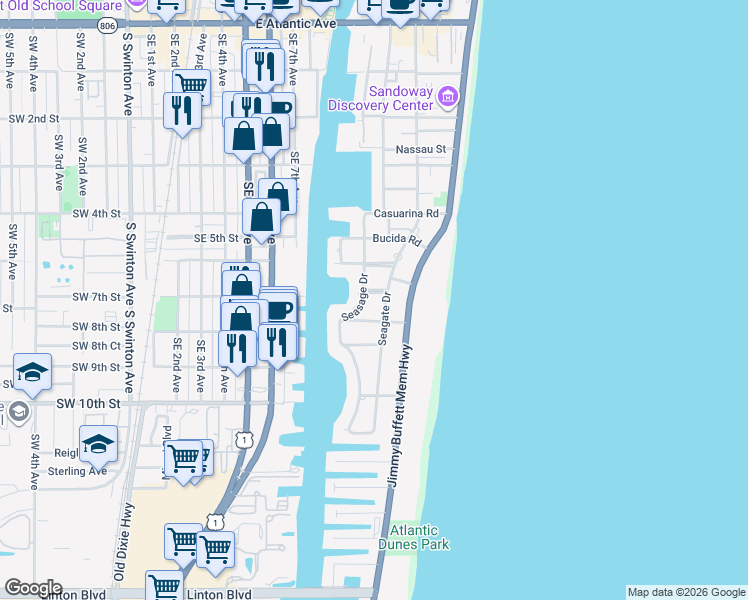 map of restaurants, bars, coffee shops, grocery stores, and more near 1010 Tamarind Road in Delray Beach