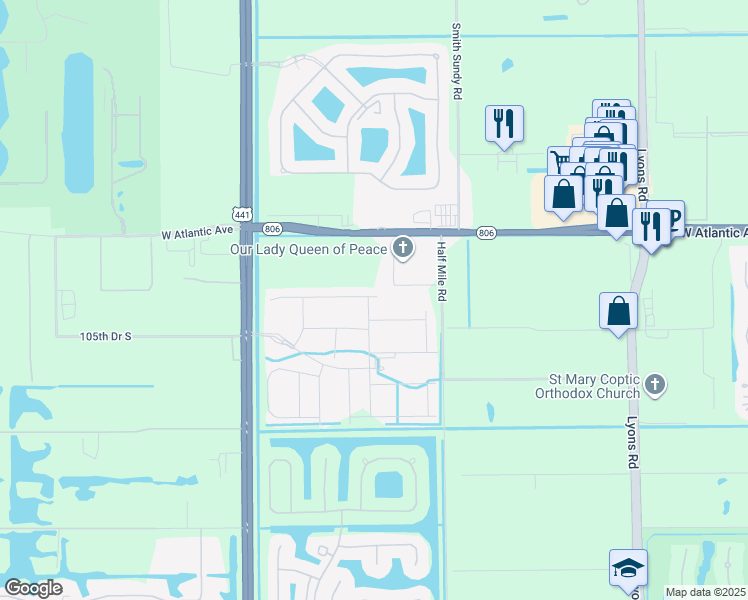 map of restaurants, bars, coffee shops, grocery stores, and more near 15204 Seaglass Terrace Lane in Delray Beach