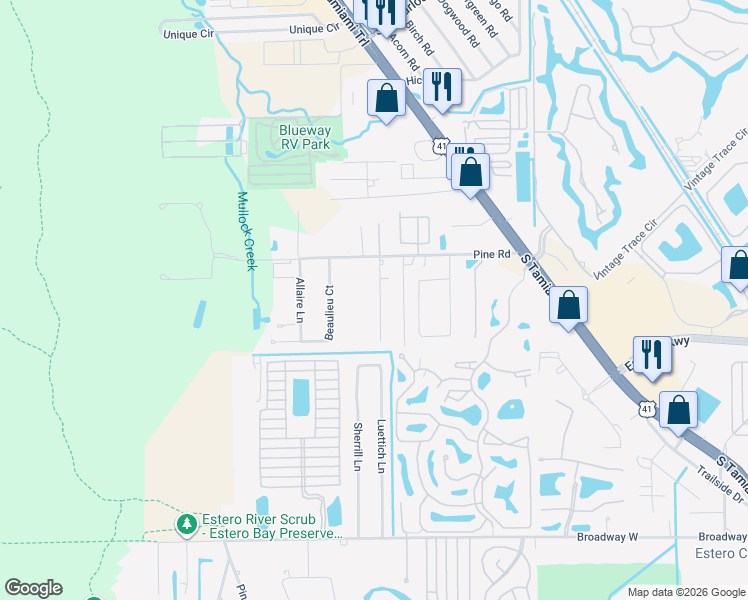 map of restaurants, bars, coffee shops, grocery stores, and more near 19810 Bristol Road in Fort Myers