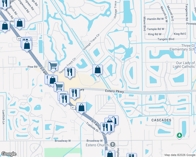 map of restaurants, bars, coffee shops, grocery stores, and more near 19760 Osprey Cove Boulevard in Fort Myers