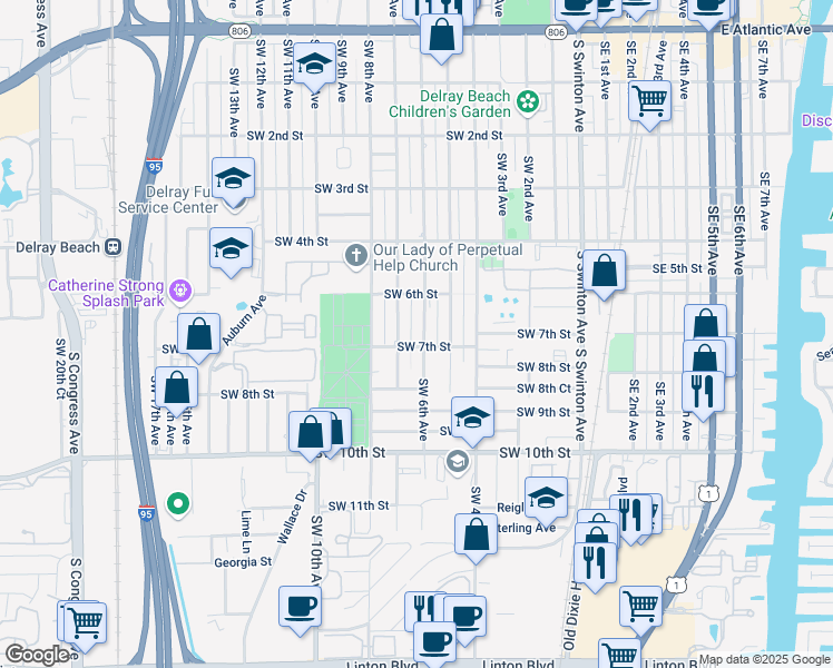 map of restaurants, bars, coffee shops, grocery stores, and more near 643 Southwest 6th Avenue in Delray Beach