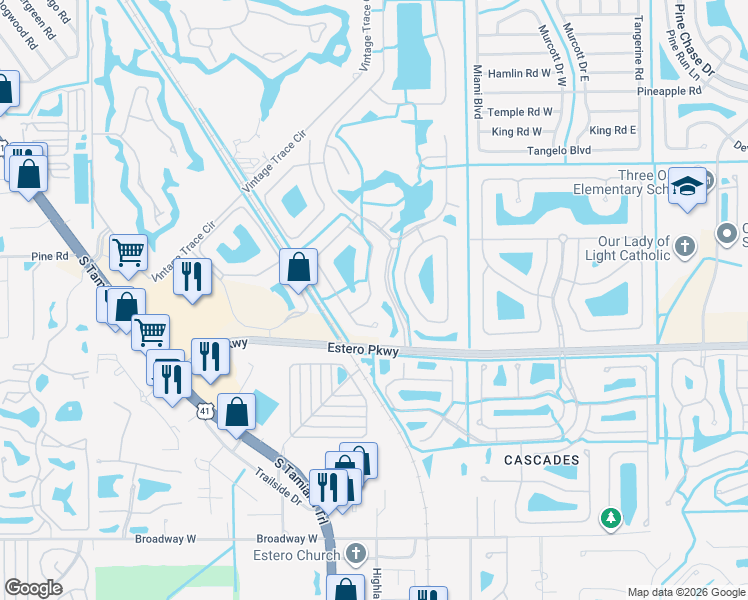 map of restaurants, bars, coffee shops, grocery stores, and more near 8847 Largo Mar Drive in Fort Myers