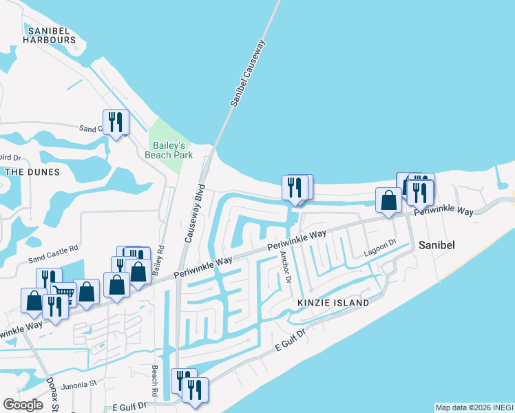 map of restaurants, bars, coffee shops, grocery stores, and more near 800 Limpet Drive in Sanibel