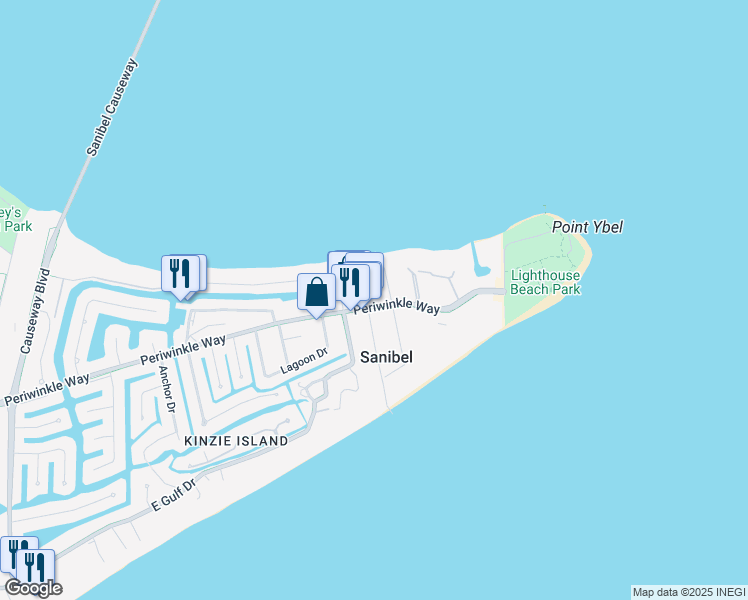 map of restaurants, bars, coffee shops, grocery stores, and more near 1206 Buttonwood Lane in Sanibel