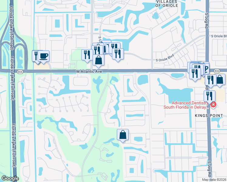 map of restaurants, bars, coffee shops, grocery stores, and more near 7431 West Atlantic Avenue in Delray Beach