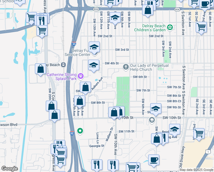 map of restaurants, bars, coffee shops, grocery stores, and more near 675 Auburn Avenue in Delray Beach