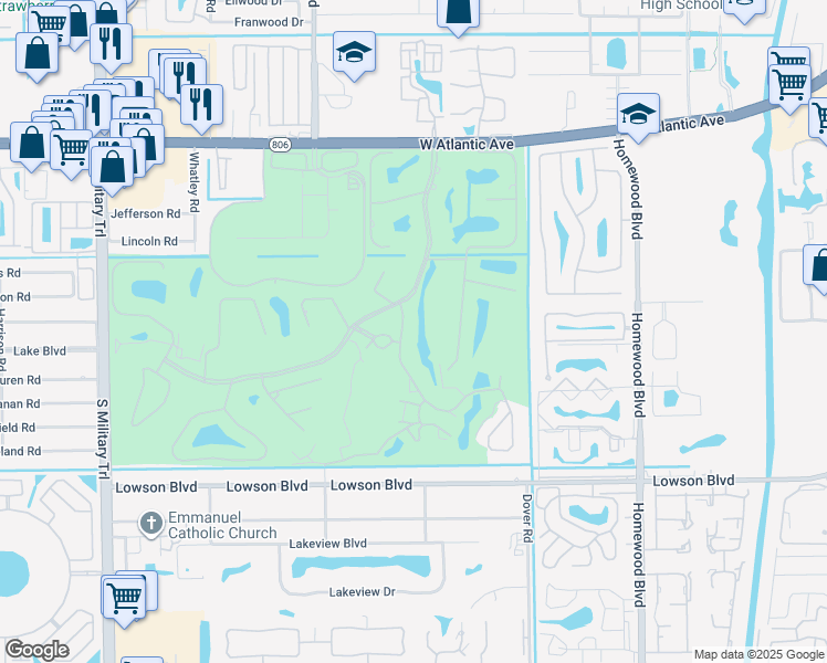 map of restaurants, bars, coffee shops, grocery stores, and more near 600 Greensward Lane in Delray Beach