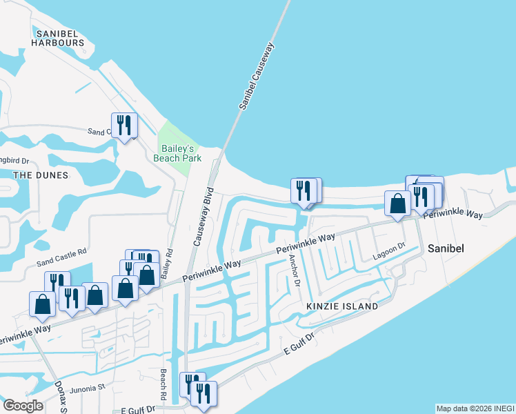 map of restaurants, bars, coffee shops, grocery stores, and more near 800 Limpet Drive in Sanibel