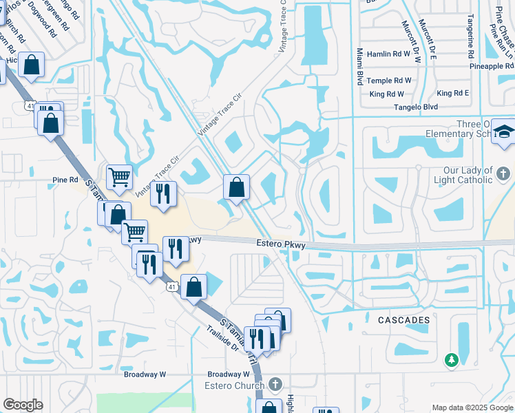 map of restaurants, bars, coffee shops, grocery stores, and more near 19792 Casa Verde Way in Fort Myers