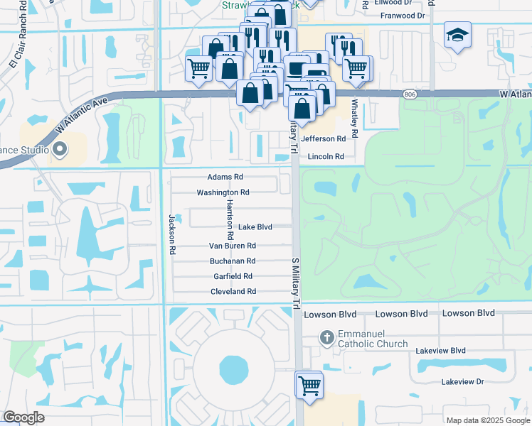 map of restaurants, bars, coffee shops, grocery stores, and more near 5085 Lake Boulevard in Delray Beach