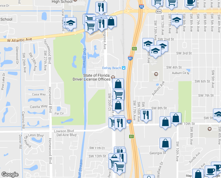 map of restaurants, bars, coffee shops, grocery stores, and more near 615 Southwest 20th Court in Delray Beach
