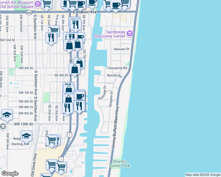 map of restaurants, bars, coffee shops, grocery stores, and more near 1010 Tamarind Road in Delray Beach