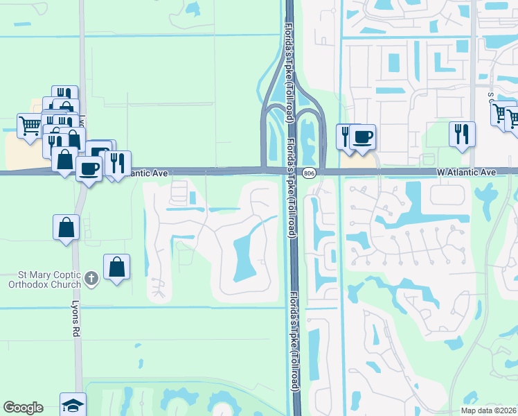 map of restaurants, bars, coffee shops, grocery stores, and more near 8267 Sawpine Road in Delray Beach
