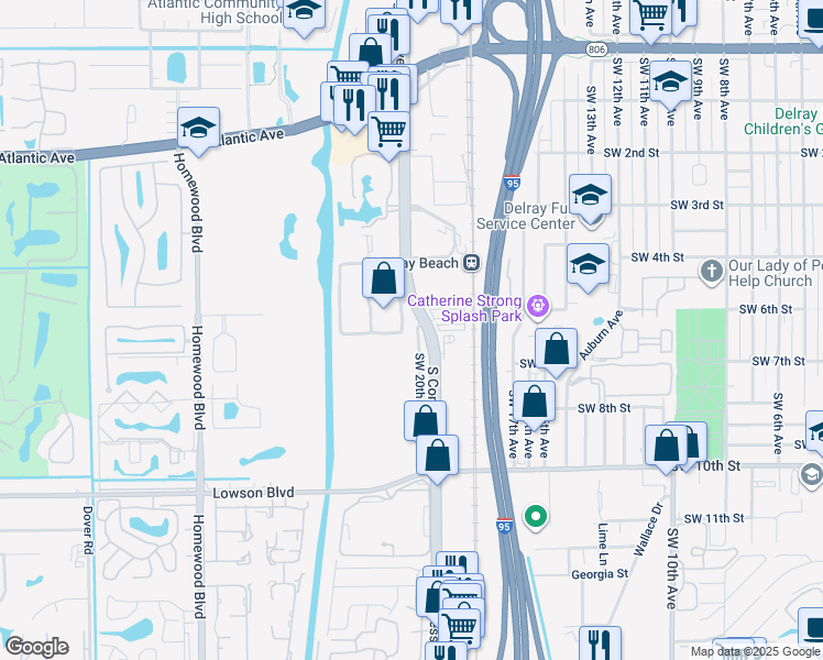 map of restaurants, bars, coffee shops, grocery stores, and more near 430 South Congress Avenue in Delray Beach