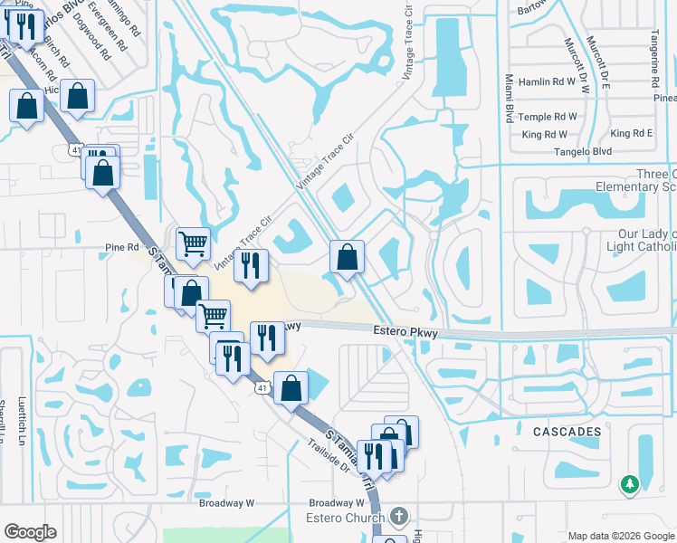 map of restaurants, bars, coffee shops, grocery stores, and more near 19750 Osprey Cove Boulevard in Fort Myers