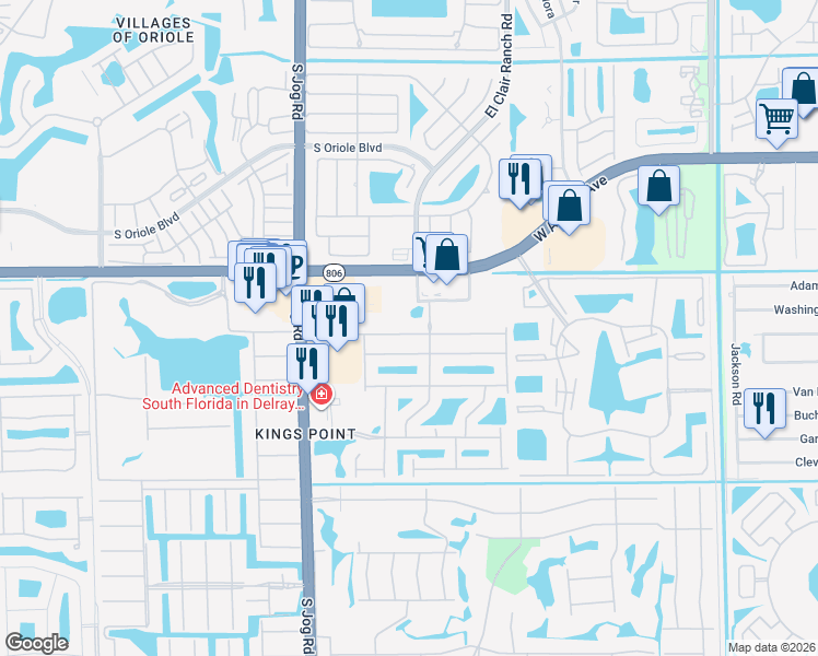 map of restaurants, bars, coffee shops, grocery stores, and more near 6189 Petunia Road in Delray Beach