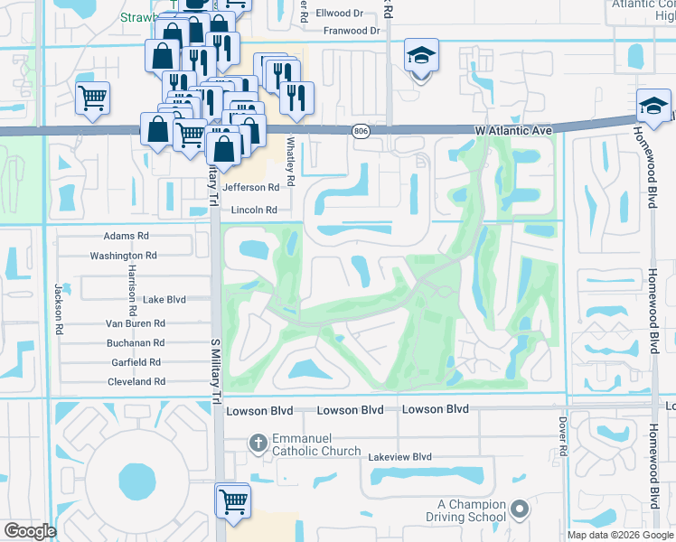 map of restaurants, bars, coffee shops, grocery stores, and more near 613 West Lakewoode Circle in Delray Beach