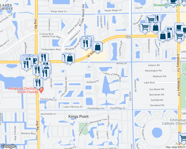 map of restaurants, bars, coffee shops, grocery stores, and more near 15054 Ashland Way in Delray Beach