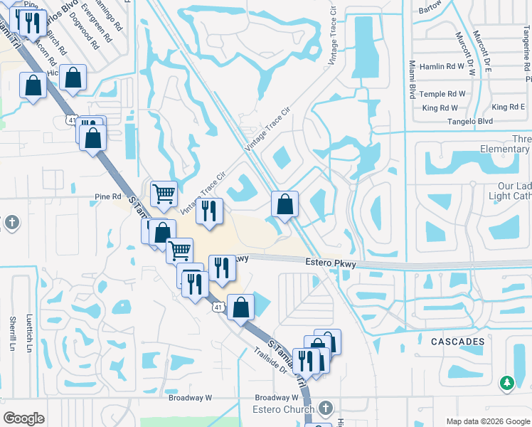 map of restaurants, bars, coffee shops, grocery stores, and more near 19750 Osprey Cove Boulevard in Fort Myers