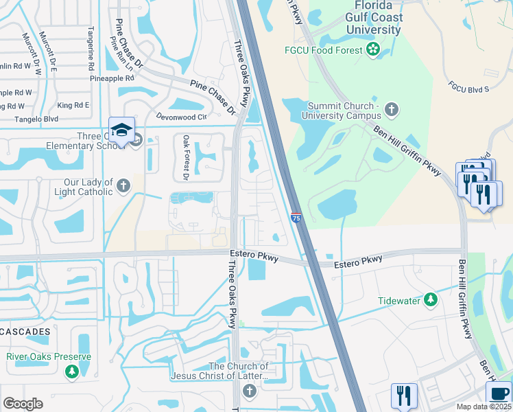map of restaurants, bars, coffee shops, grocery stores, and more near Shephard Street in Estero