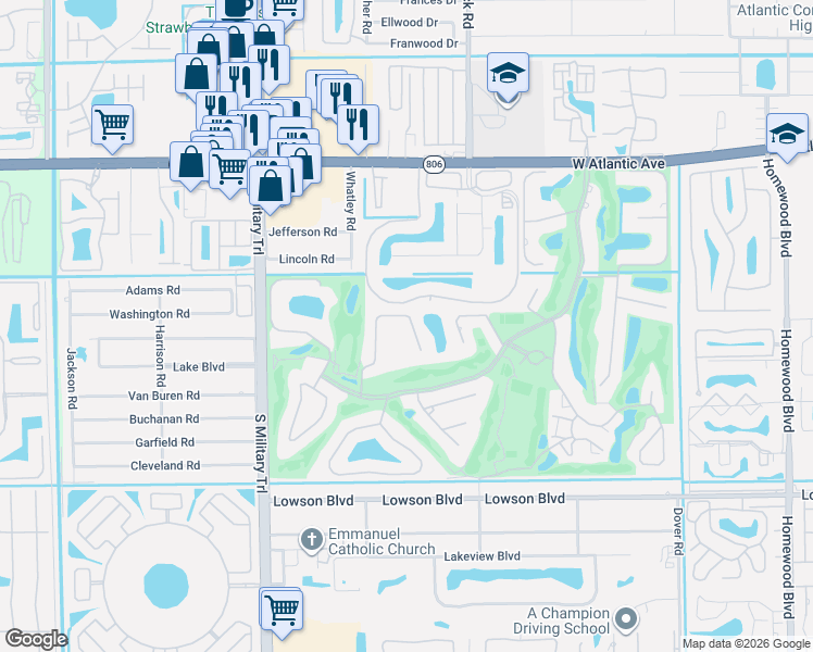 map of restaurants, bars, coffee shops, grocery stores, and more near 613 West Lakewoode Circle in Delray Beach