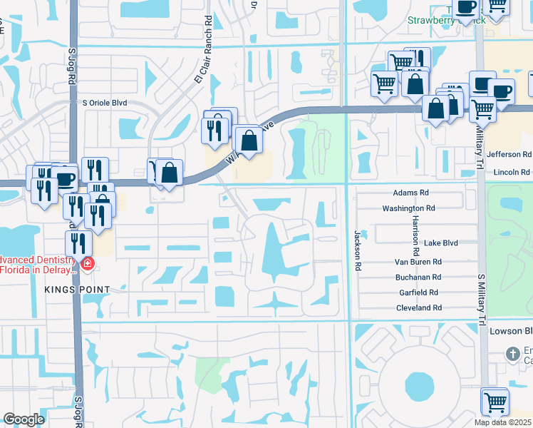 map of restaurants, bars, coffee shops, grocery stores, and more near 15150 Lakes of Delray Boulevard in Delray Beach
