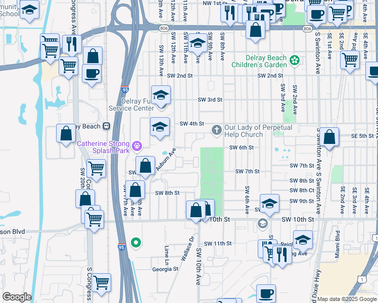 map of restaurants, bars, coffee shops, grocery stores, and more near 1060 Auburn Circle West in Delray Beach