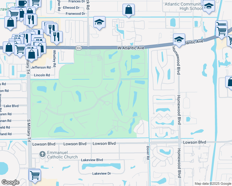 map of restaurants, bars, coffee shops, grocery stores, and more near 730 Greensward Court in Delray Beach