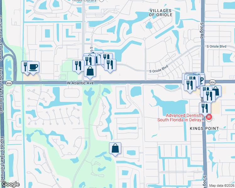 map of restaurants, bars, coffee shops, grocery stores, and more near 15065 Michelangelo Boulevard in Delray Beach