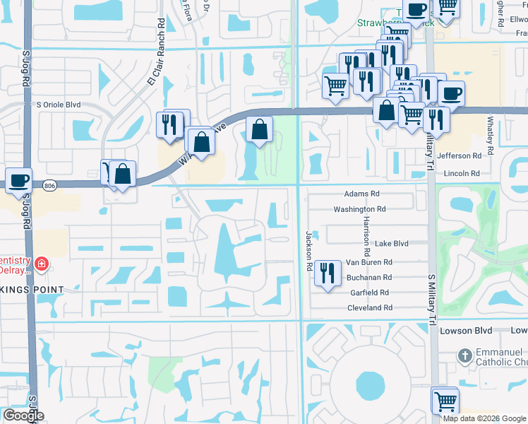 map of restaurants, bars, coffee shops, grocery stores, and more near 15075 Witney Road in Delray Beach